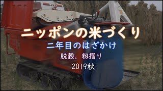 ニッポンのコメ作り　はざかけ からの脱穀、籾摺り（稲穂→籾→玄米）