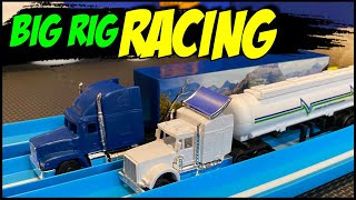 BIG TRUCK RACING - Hot Wheels Track - Trucks with Trailers - 2 Lace Races - Dragrace  Races
