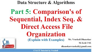 DSA 1.49 Part 5: Comparison's of Sequential, Index Sequential & Direct Access File Organization