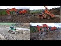 Construction machines - CAT bulldozer & Hitachi excavator at work