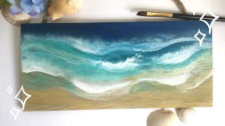 Beach Painting for Beginners on Wood | Acrylic Painting Tutorial 🏖 🌊