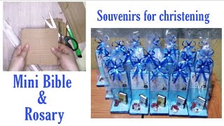 diy SOUVENIRS for christening mini Bible with Rosary giveaways | CARDBOARD