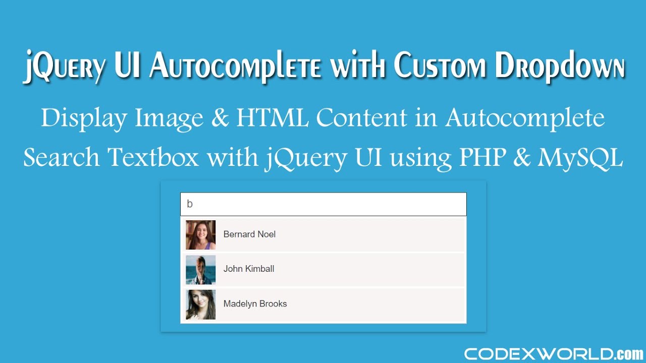 JQuery UI Autocomplete With Images And Custom HTML In PHP - YouTube