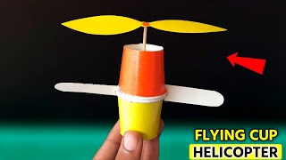 How to make Paper cup Helicopter | Powered by Rubberband | Paper flying toy for school projects