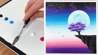Sakura Tree Blossom | Simple landscape |  1 minute Acrylic Painting Demo | Satisfying Video