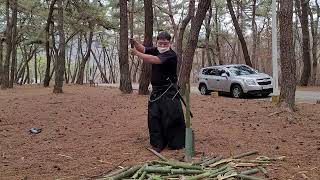 bamboo cutting training   Tameshigiri  katana  japan sword 검리연구회 수련 2021 .3.6 진검 대나무 베기 도검 -2
