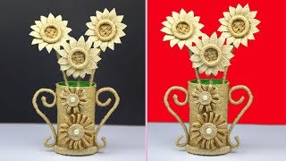 DIY Plastic Bottle Flower Vase Jute Rope Home Decor Craft | Home Made Flower Vase