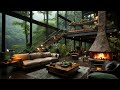 cozy ambience in forest cozy retreat with fireplace and calming rain to sleep rest meditate