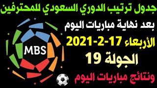 ترتيب الدوري السعودي للمحترفين بعد نهاية مباريات اليوم الاربعاء 2021-2-17 الجولة 19 ونتائج المباريات
