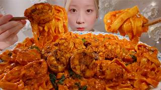 ASMR Spicy Shrimp Cream Pasta【Mukbang/ Eating Sounds】【English subtitles】