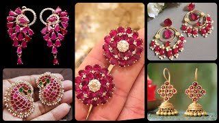 Most Beautiful Gold And Ruby Stud Earrings Designs- Ruby Drop Earrings In 22k Gold