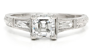 Asscher Diamond Engagement Ring w/ French Accents Platinum by Sheldon Speyer 1.00ctw