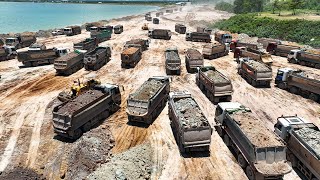 WOW!! Super 300 Dump Truck Moving Dirt For Beach Reclamation Huge Land Filling Up Project In The Sea