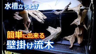 流木レイアウト水槽立ち上げ　壁掛け流木加工　【アクアテラリウム制作】