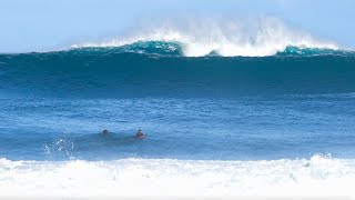 MASSIVE THIRD REEF SETS ROLL IN AT PIPELINE *SCARY* (RAW FOOTAGE)