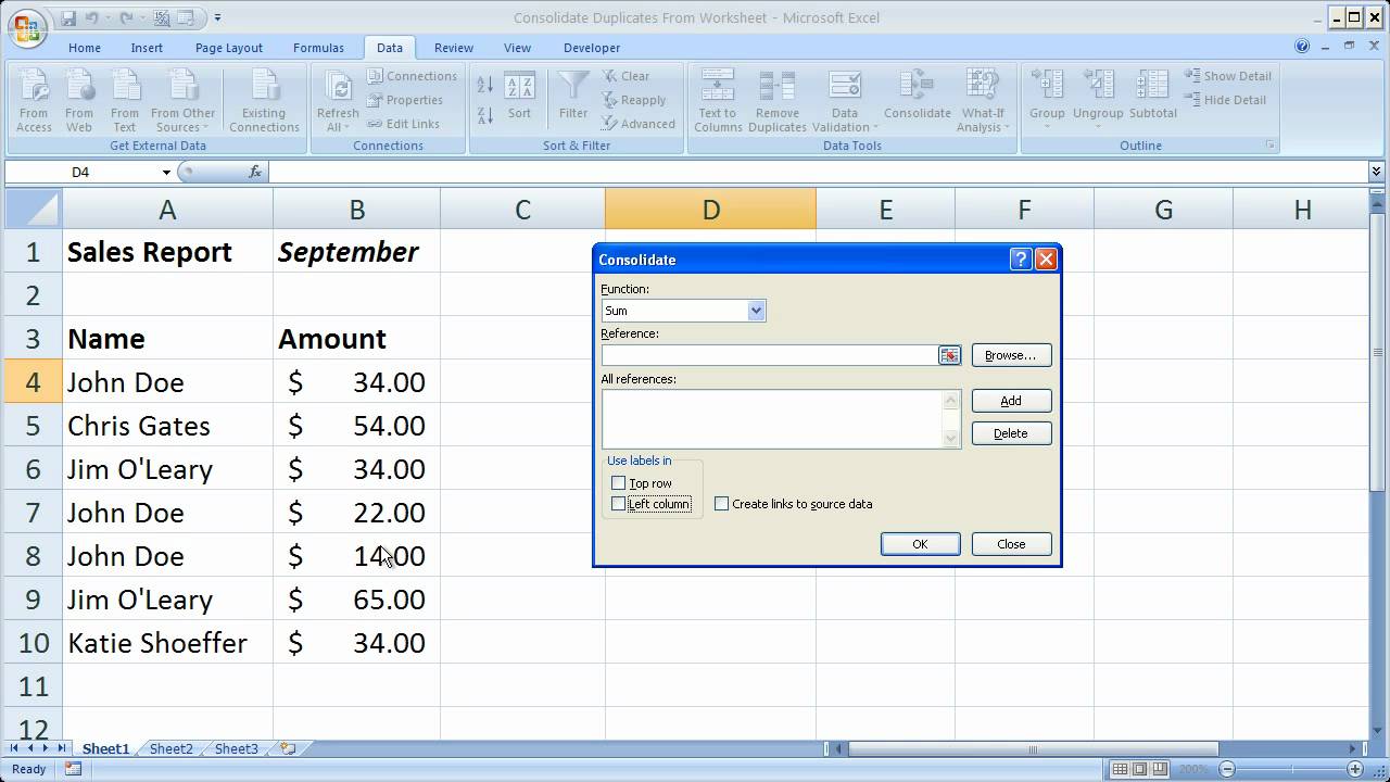 Consolidate Data In Excel That Has Multiple Duplicate Values On The ...