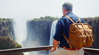 Big Mouth Leather Backpack at Victoria Falls in Zambia