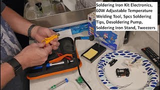 Soldering Iron Kit Electronics, 60W Adjustable Temperature Welding Tool, 5pcs Soldering Tips