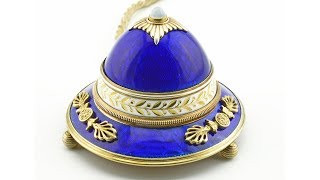 A FABERGÉ GUILLOCHÉ ENAMEL BELL PUSH ACQUIRED BY DOWAGER EMPRESS MARIA FEODOROVNA