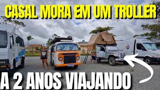 Eles moram no TROLLER com barraca de TETO à 2 anos viajando #acampamento #motorhome #viajar