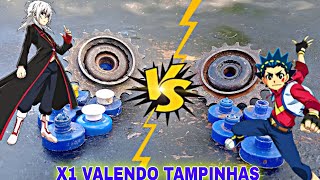 DESAFIEI MEU AMIGO!! AO X1 de Beyblade Caseira valendo várias tampinha de detergente quem-ganhou??