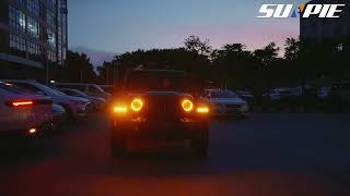 Sunpie 2024 Newest Jeep Wrangler 9-inch Headlights, with welcome sequence, DRLs, and turn signals.