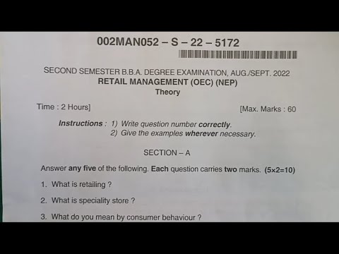 OE Retail Management B.B.A , B.com 2nd Semester NEP Question Paper Aug ...