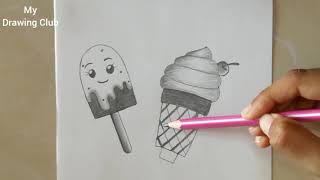 How To Draw Ice Creams| Two Sets of Ice Cream Pencil Drawing And Shading for Beginners|Step by Step