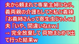 【スカッとする話】夫から頼まれて専業主婦になり、義両親の介護もしてた私に義妹「お義姉さんって寄生虫じゃんｗ」夫「いや、間違いねぇｗ」→完全放棄して荷物まとめて出て行った結果w【修羅場】【スカッと】