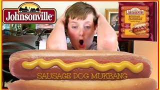 Johnsonville BEDDAR with CHADDAR Smoked Sausage Dogs Mukbang | The Barkers