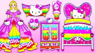 Paper Dolls Dress Up - Rainbow Rapunzel Decorate Pop It Hello Kitty Home - Barbie Contest Handmade