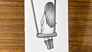 How to draw a girl on swing | Girl on swing drawing easy | Easy drawings step by step | Girl drawing