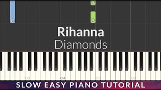 Riahanna - Diamonds SLOW EASY Piano Tutorial + Lyrics