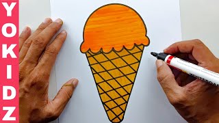How To Draw Ice Cream Cone Easy | YoKidz
