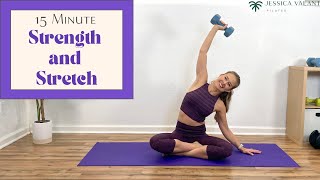 15 Minute Dumbbell and Stretch Workout at Home!