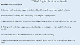 TELPAS Review: TELPAS English Proficiency Levels