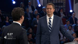 Trudeau and Scheer spar over the SNC-Lavalin scandal in leaders' debate