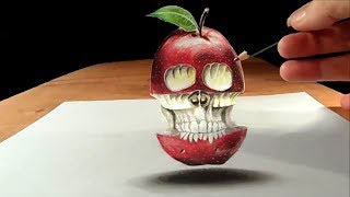 The First Apple - Drawing 3D Floating Apple Skull Illusion