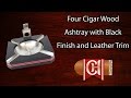 Four Cigar Wood Ashtray with Black Finish and Leather Trim