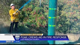 Pacific Gas \u0026 Electric crews working to help CAL FIRE in their fight against wildfires in Southern