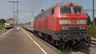 🇩🇪 IC Bodensee mit einzelner BR 218 und DB Garnitur bei der Ein- u. Ausfahrt in Aulendorf | Südbahn