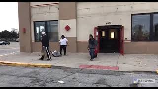 Chuck E. Cheese costume being destroyed