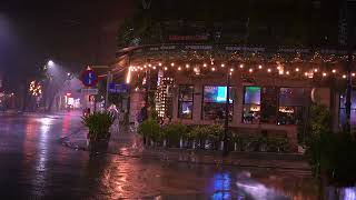 Night Rainstorm At Bustling Restaurant | Heavy Rain & Loud Thunder Sounds | Deep Sleep, Relaxation