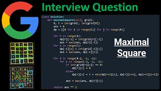 Maximal Square - Dynamic Programming (Bottom-up Approach) - Python