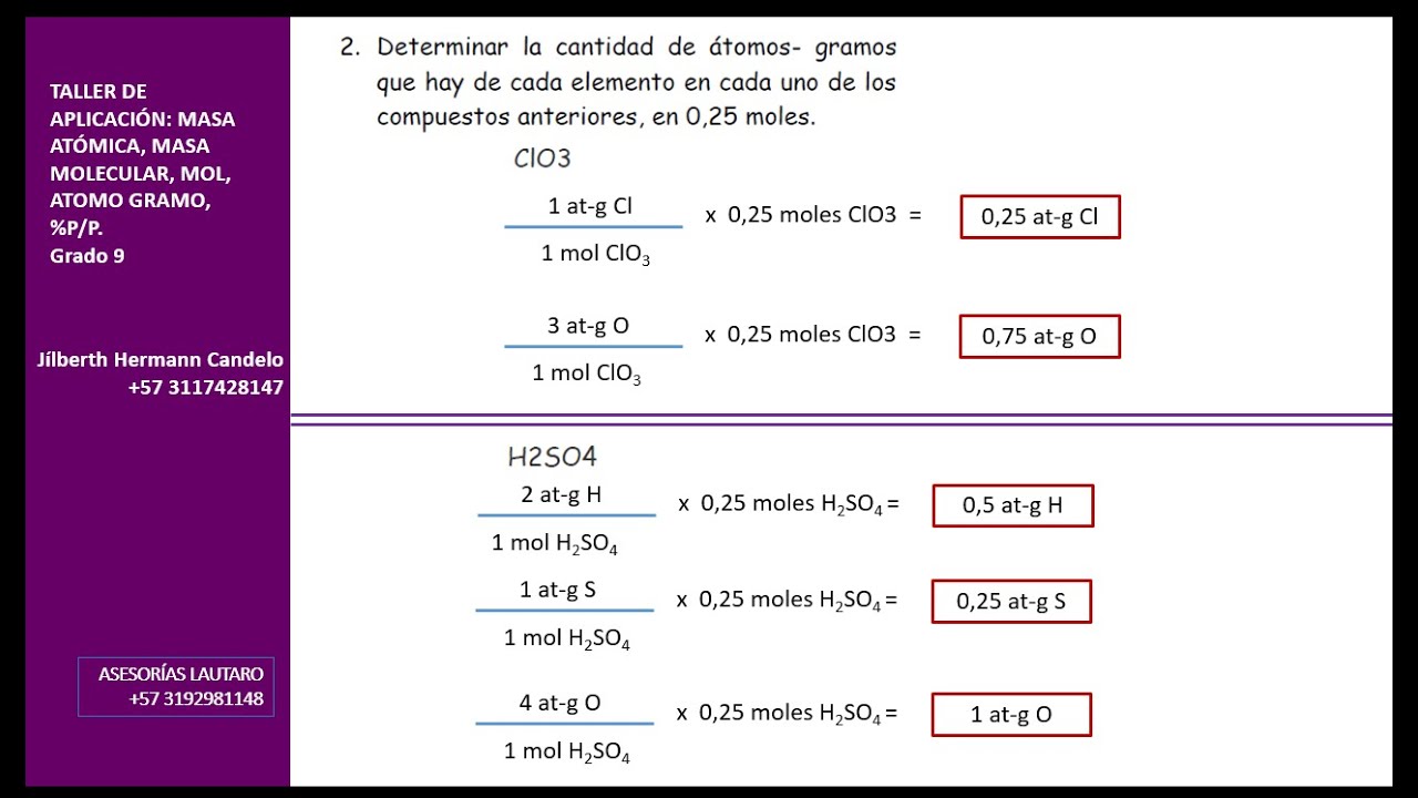 Taller 4. Cálculo De Cantidad De átomos, átomos Gramo, Moles, Número De ...