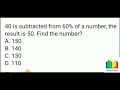 #Algebra #Maths #GK  40 is subtracted from 60% of a number, the result is 50. Find the number.