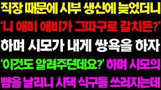 (실화사연) 직장 때문에 시부 생신에 늦었더니 '니 애미 애비가 그따구로 갈쳤어?' 하며 시모가 내게 막말을 퍼붓는데/ 사이다 사연,  감동사연, 톡톡사연