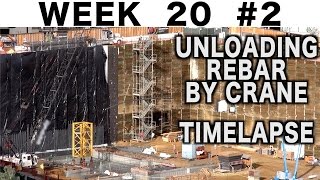 Unloading rebar by crane (time-lapse set to music) (Ⓗ Week 20, construction clips set 2)