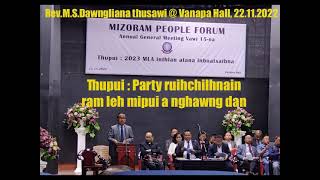 PARTY RUIHCHILHNAIN RAM LEH MIPUI A NGHAWNG DAN(MPF Annual Gen.Meeting-a Rev.M.S.Dawngliana thusawi)