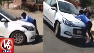 Car Driver Drags Man On His Car's Bonnet Around 2 Km In Ghaziabad | UP | V6 News